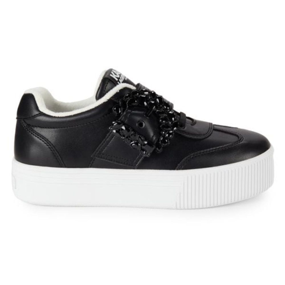 KARL LAGERFELD Paris Embellished Buckle Platform Sneakers in Black Size 7.5